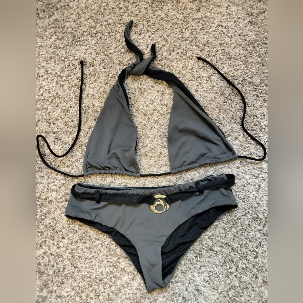 alinghi R Collection Women's Size M Gray & Black String Bikini